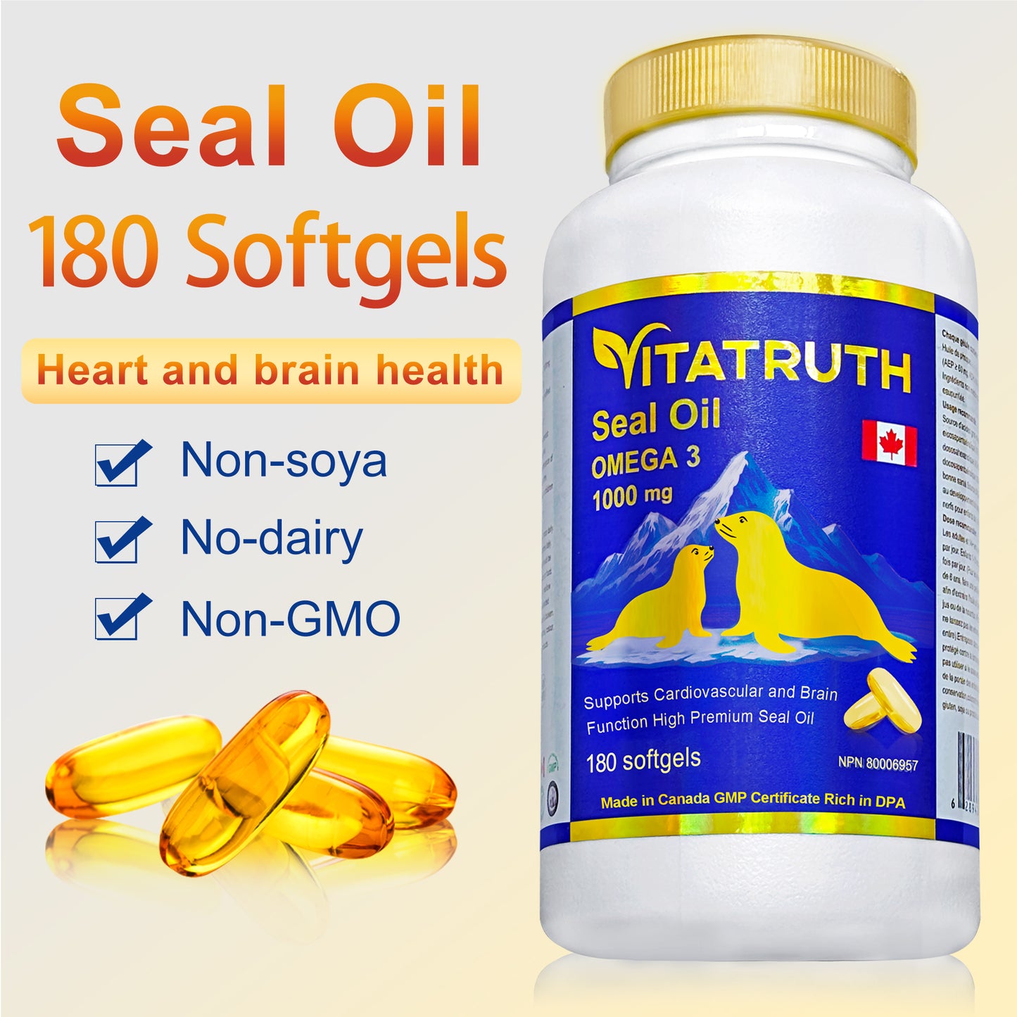 Vitatruth Omega 3 Harp Seal Oil 1000 mg 180 Softgels
